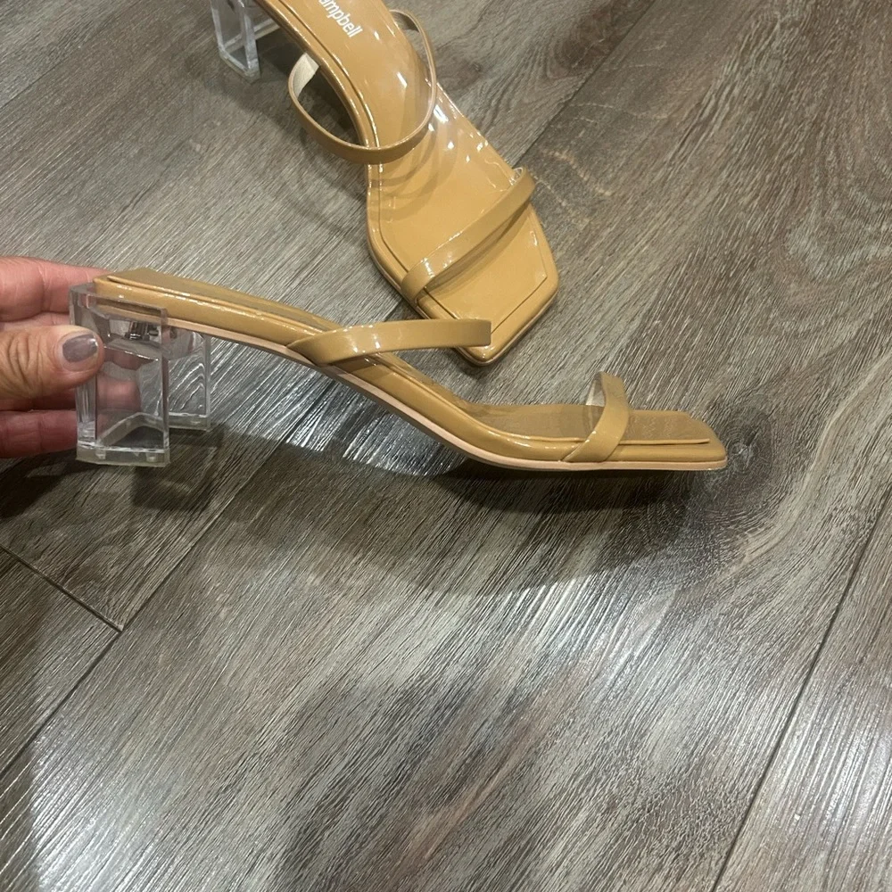 Jeffrey Campbell Tan Heels with Clear Straps